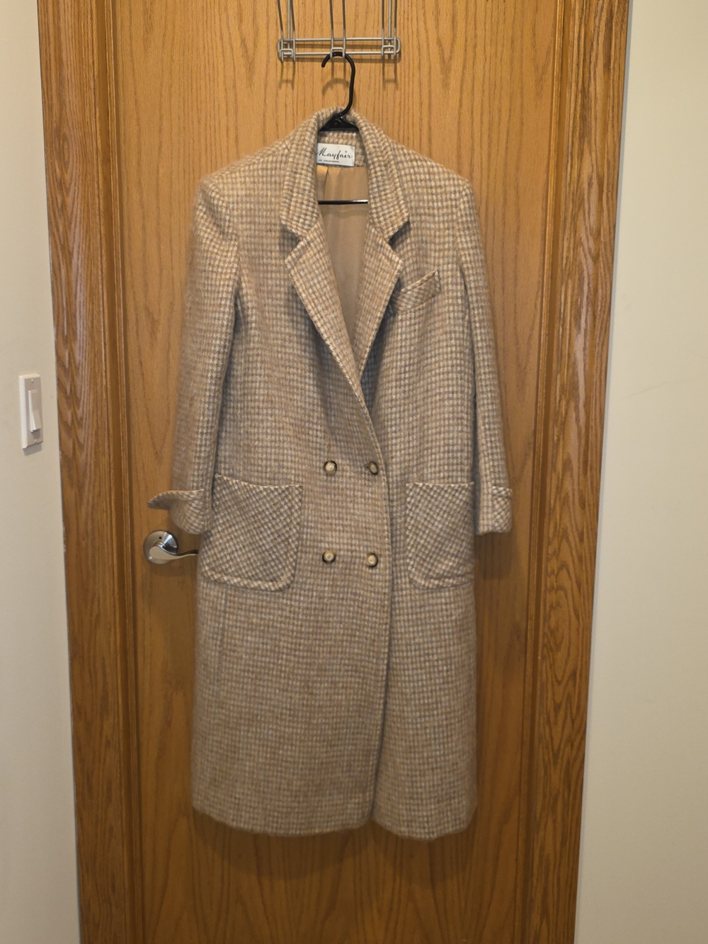 Vintage Double-Breasted Wool Blend Coat - Beige Plaid Union Made